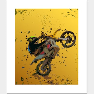 Dirt bike rider on grunge background Posters and Art